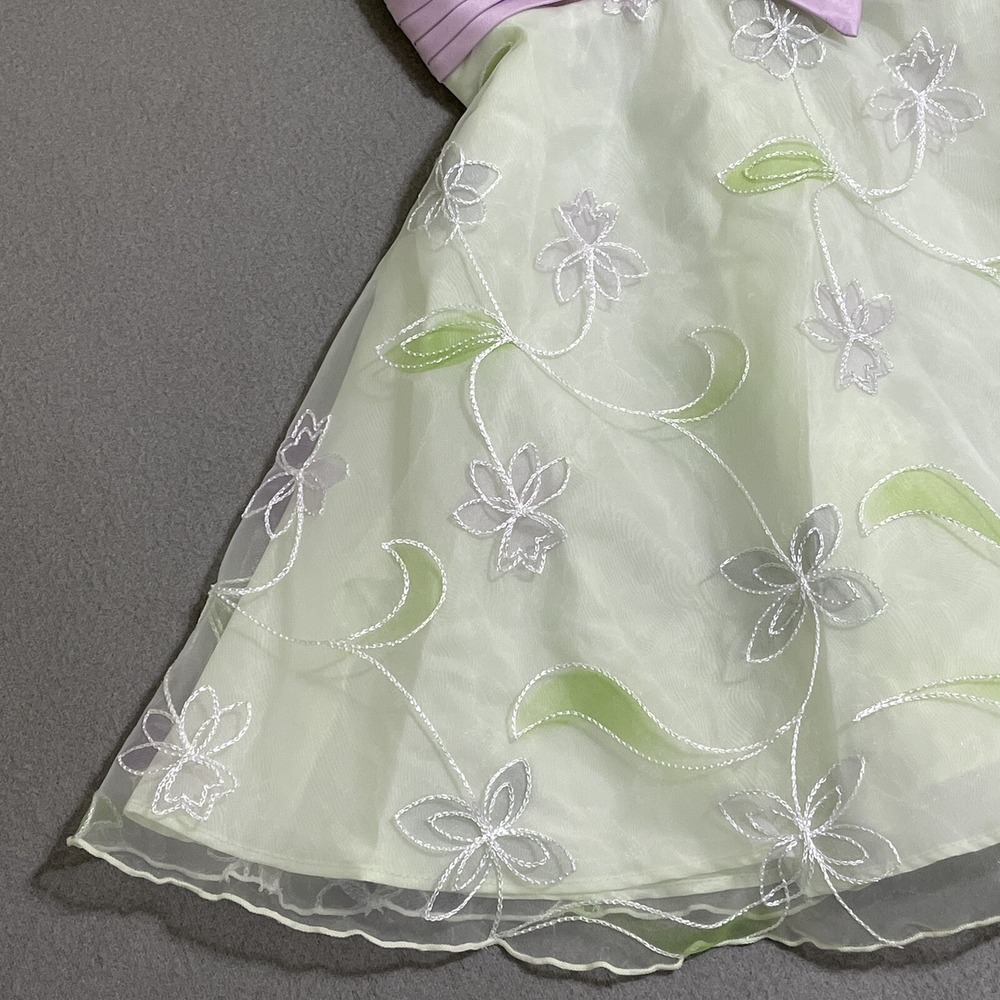 Dress Girls Sz 3T Green Lavender‎ Layered Sheer Embroidered Bow 90s Puff Fancy - Picture 9 of 16
